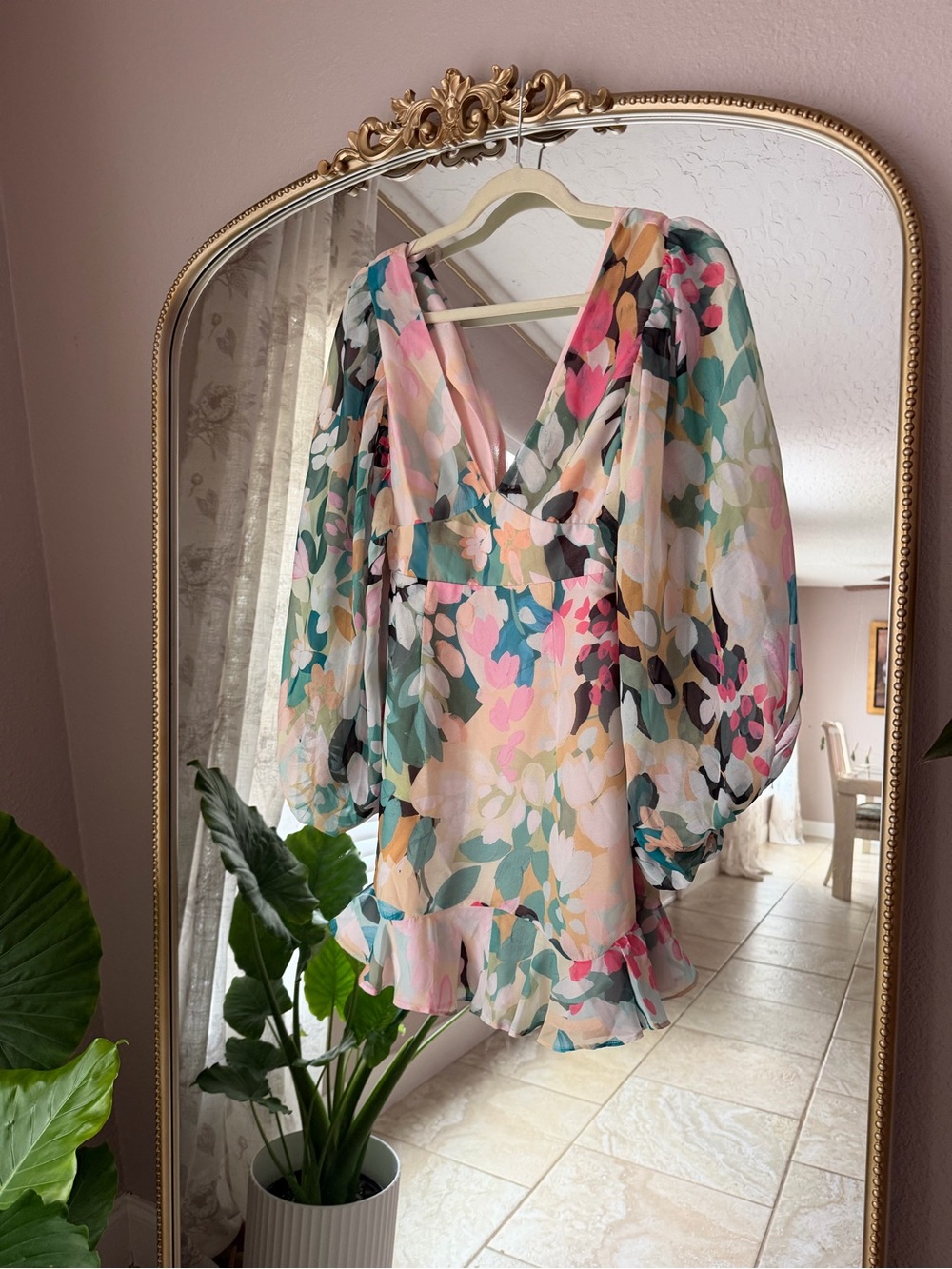 Floral Flutter Sleeve V-Neck Top - Pink Multi